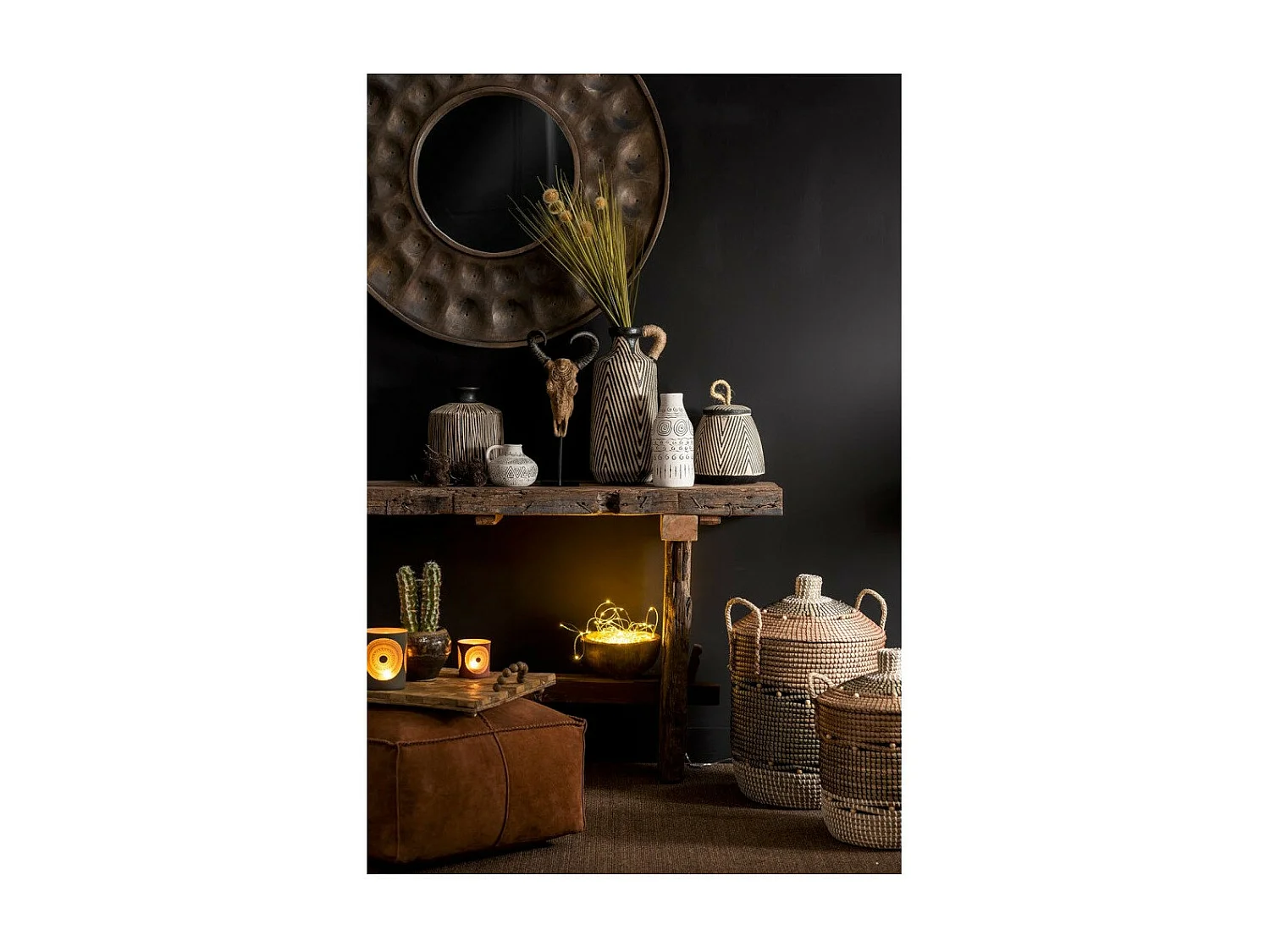 Consola Vida de madera cruda reciclada oscura envejecida L 150 cm