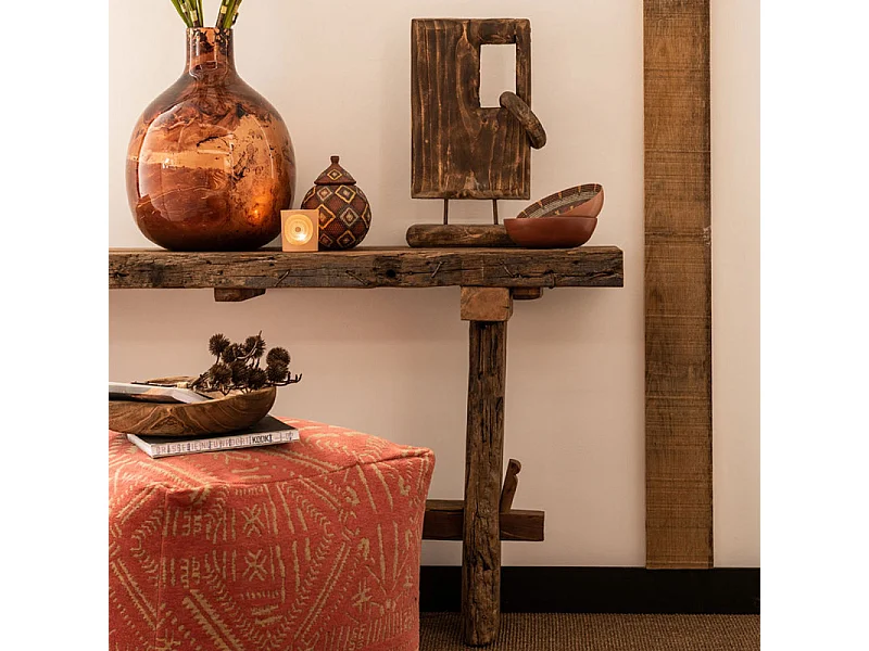 Consola Vida de madera cruda reciclada oscura envejecida L 150 cm