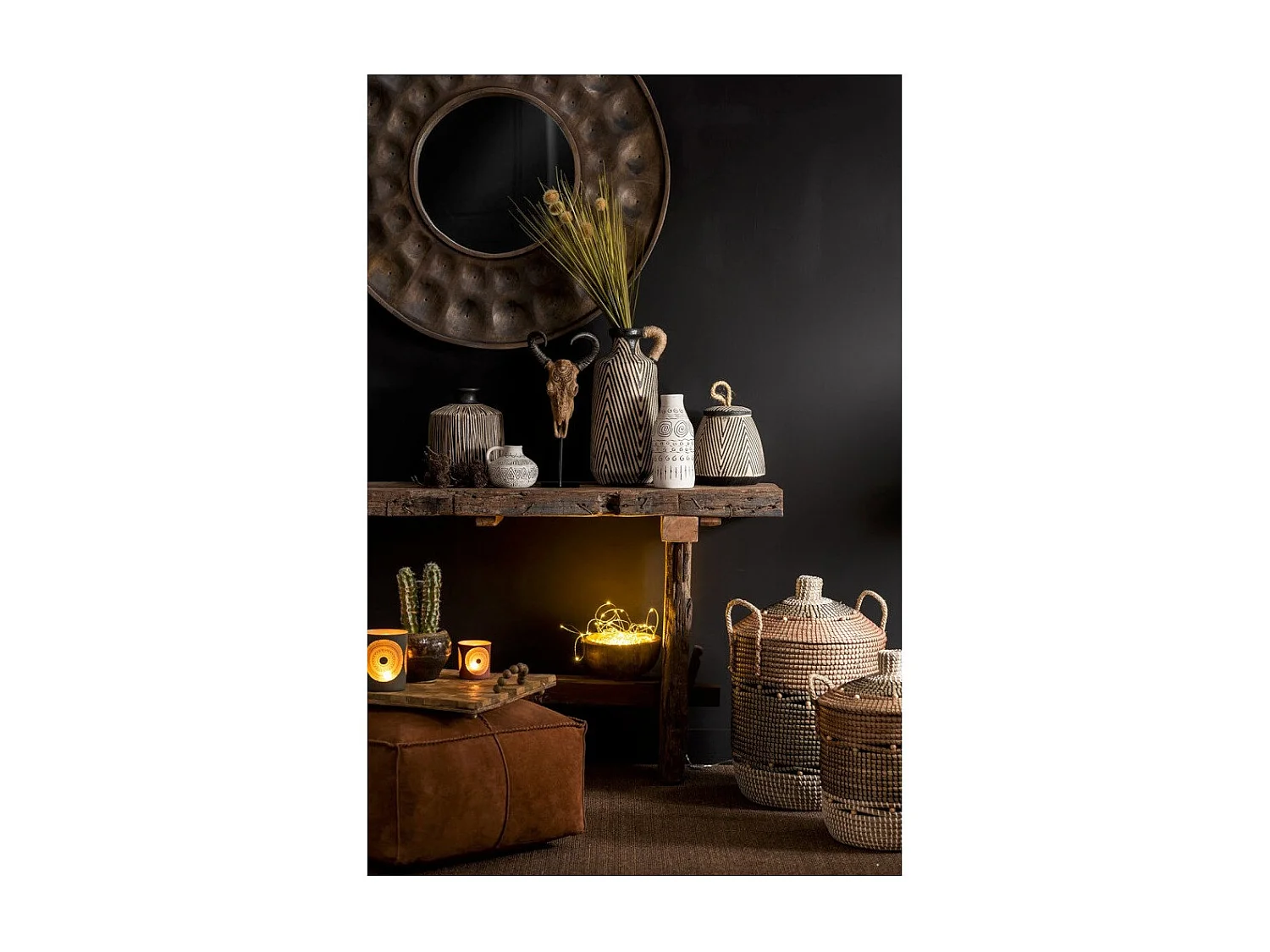 Consola Vida de madera cruda reciclada oscura envejecida L 150 cm