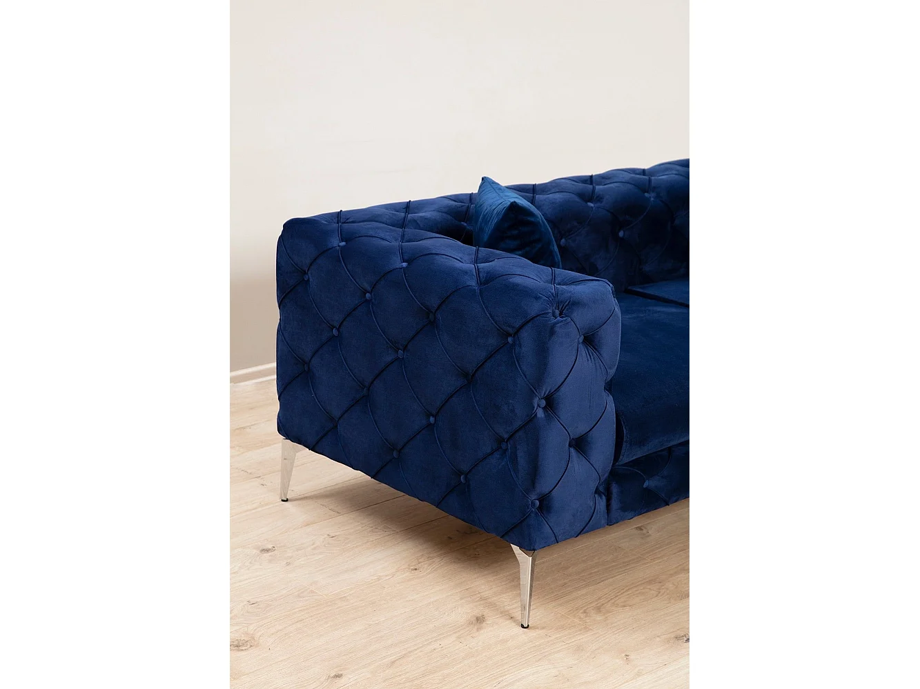 Sofá chesterfield Altadena 356, Azul, 237x90x73cm, Tapiz, Patas: Metal
