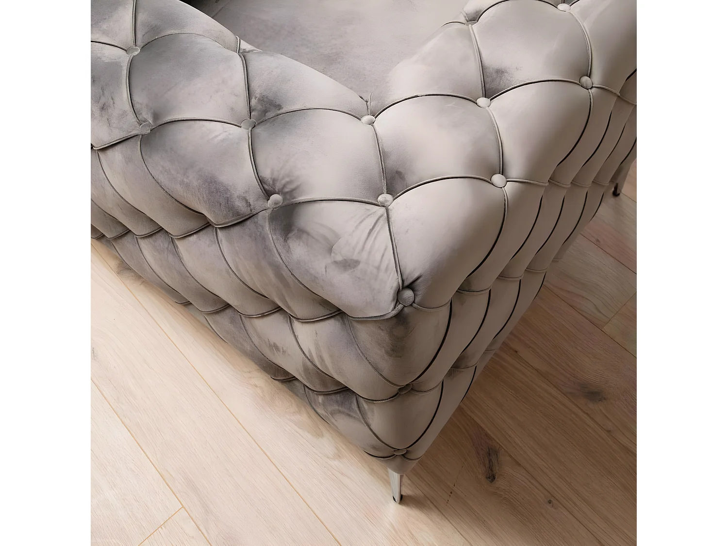 Sofá chesterfield Altadena 356, Gris, 237x90x73cm, Tapiz, Patas: Metal