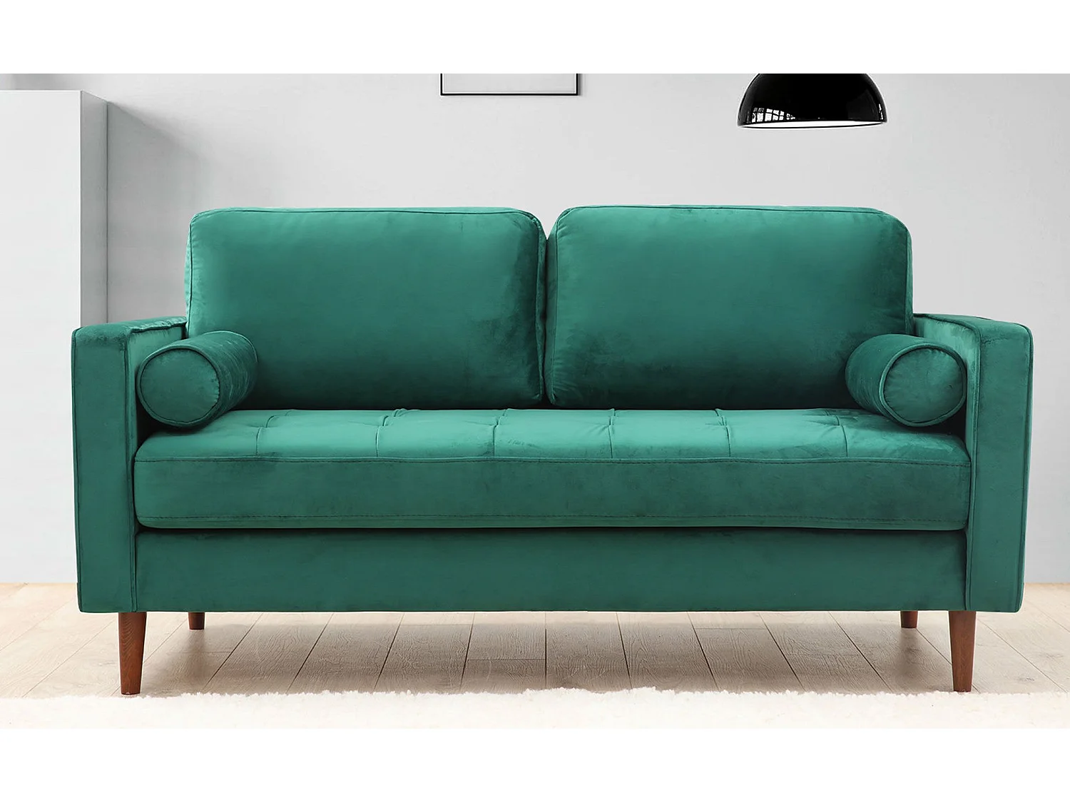 Canapé 2 places avec 2 coussins Homeros Velours Vert