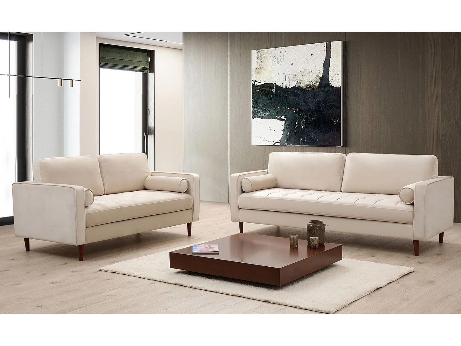 Sofá Altadena 252, De color marrón claro, 175x90x70cm, Tapiz, Patas: Madera