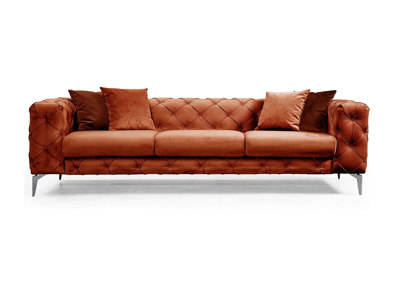 Canapé capitonné 3 places Alykes Velours Terracotta