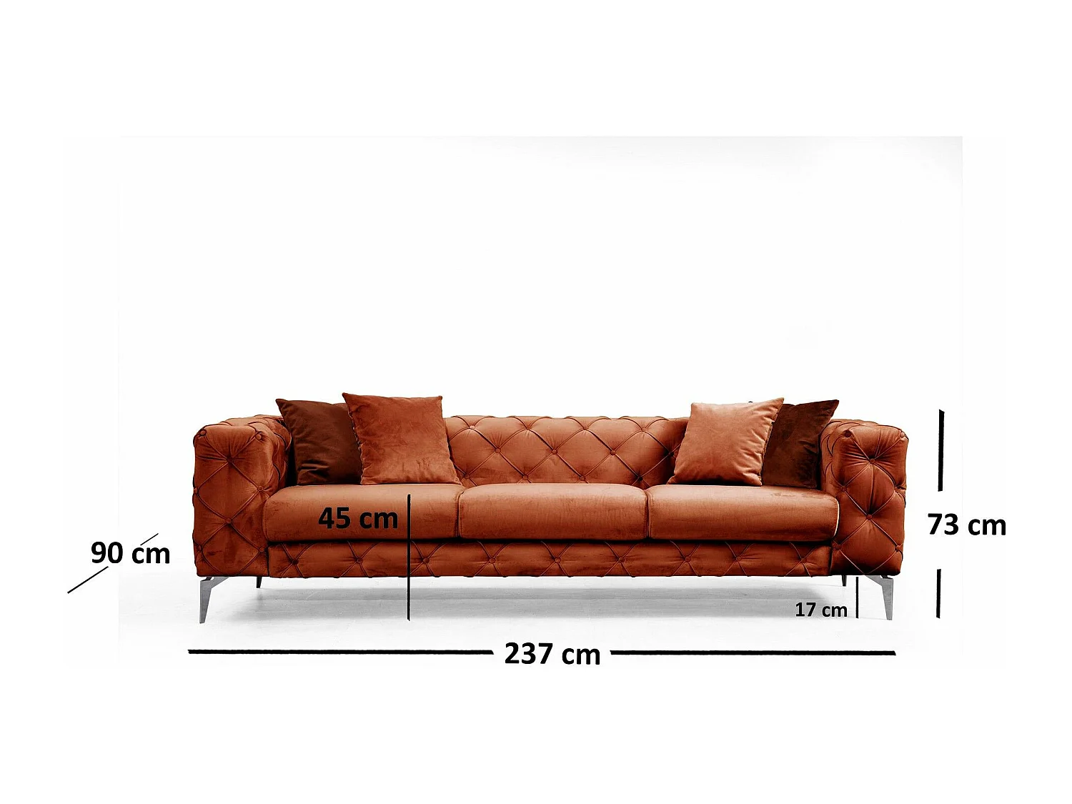 Divano chesterfield Altadena 356, Rosso, 237x90x73cm, Arazzo, Gambe: Metallo