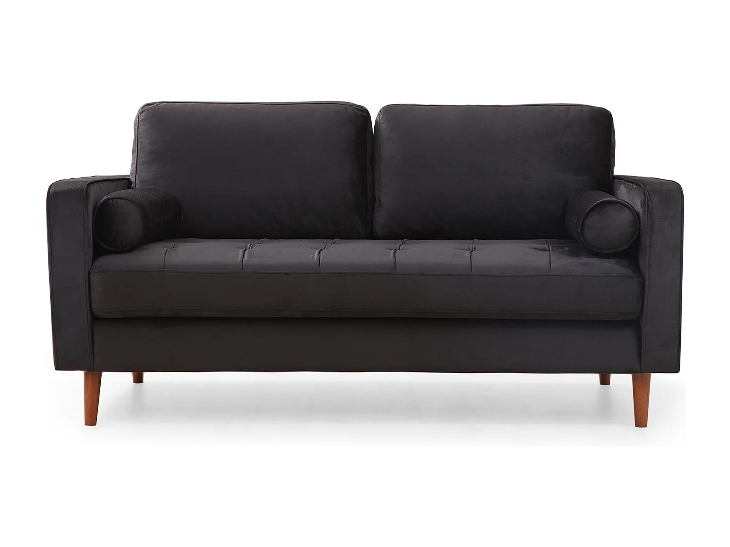 Canapé 2 places avec 2 coussins Homeros Velours Noir