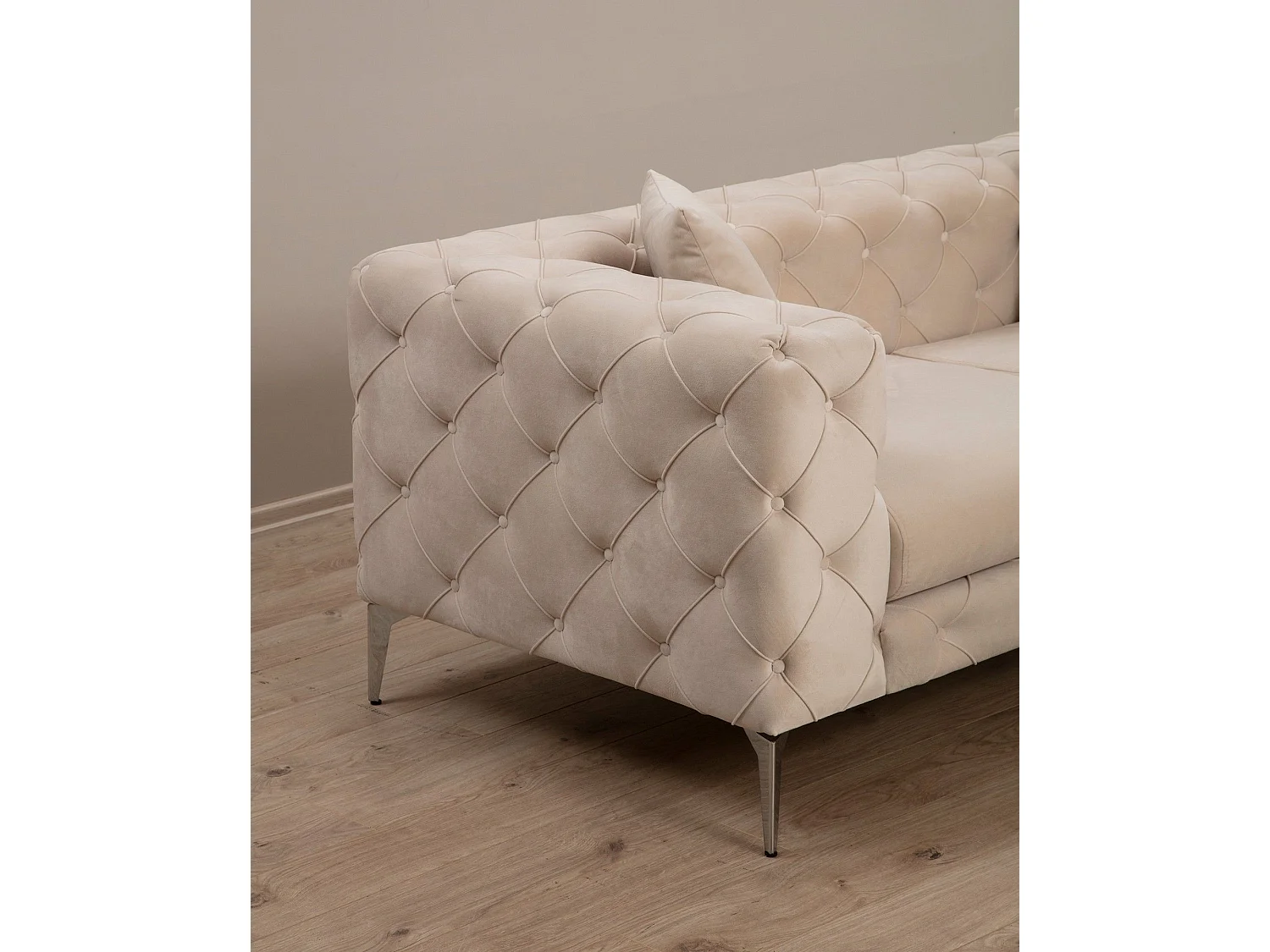 Canapé capitonné 3 places Alykes Velours Beige