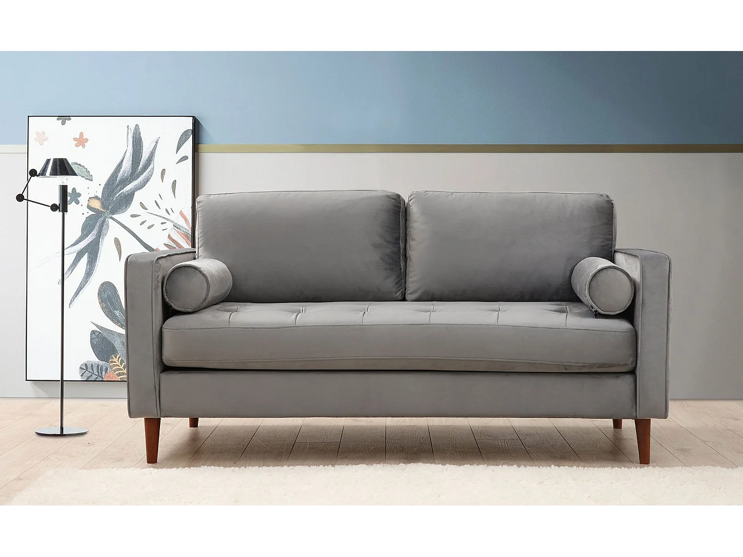 Sofá Altadena 252, Gris, 175x90x70cm, Tapiz, Patas: Madera