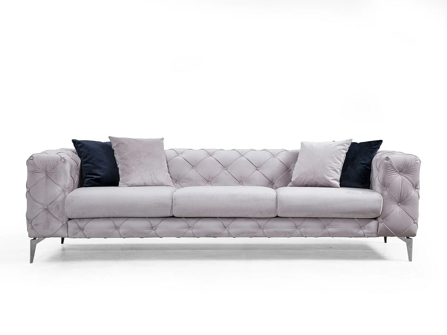 Sofá chesterfield Altadena 356, Gris, 237x90x73cm, Tapiz, Patas: Metal