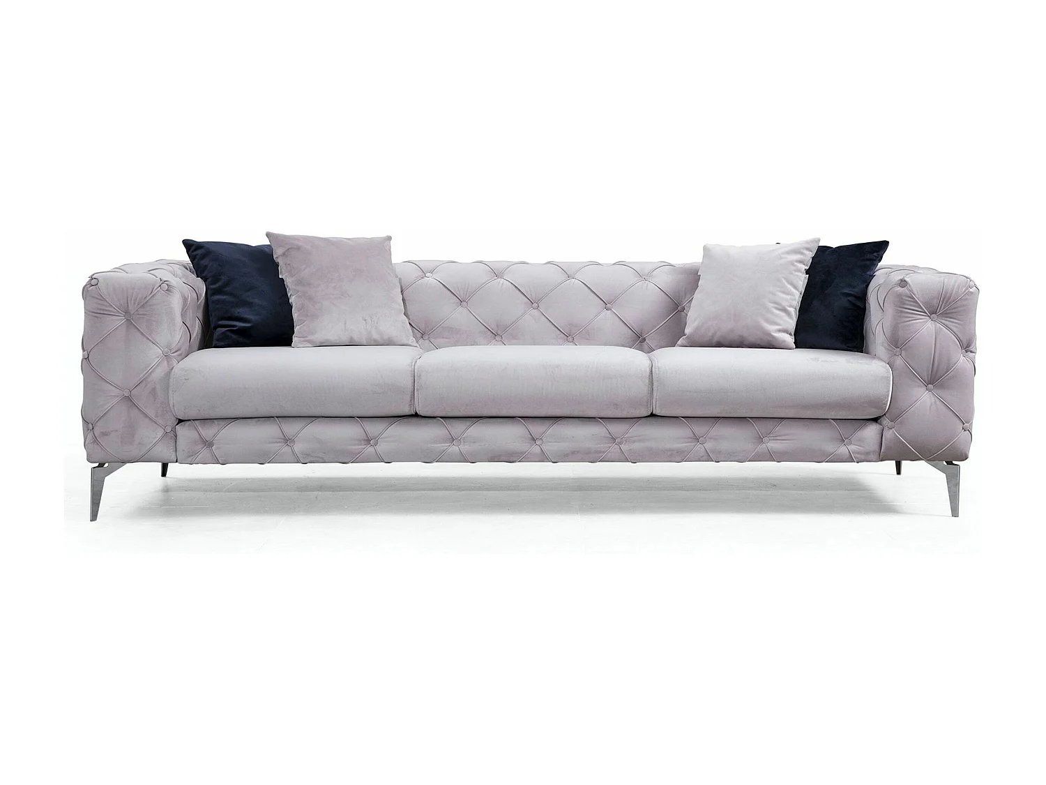 Sofá chesterfield Altadena 356, Gris, 237x90x73cm, Tapiz, Patas: Metal