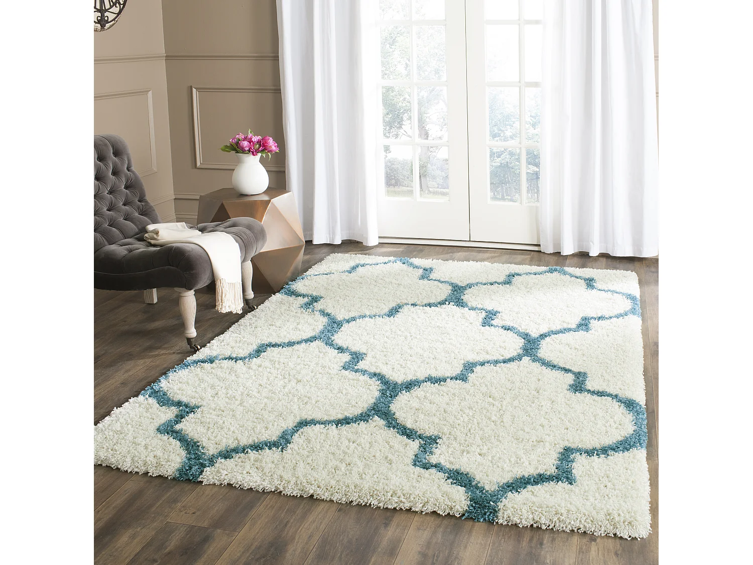 Tapis Neutre/Bleu 160 X 229 cm - Rose