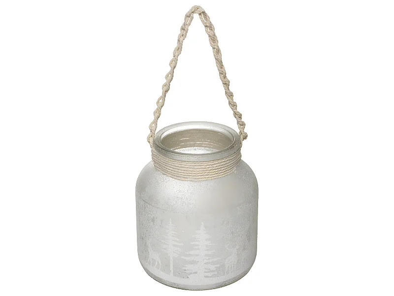 Lanterne Déco Motif Enneigé "Cocon" 16cm Blanc