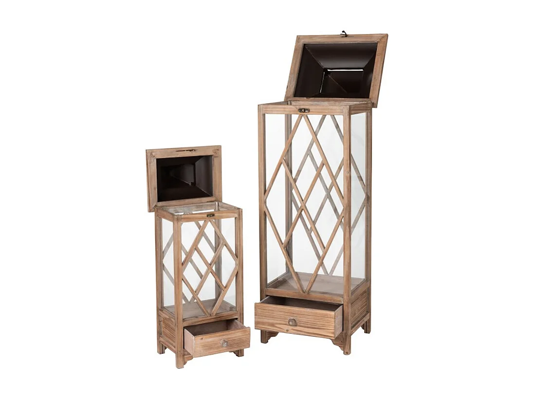 Conjunto de 2 farols de vidrio y metal marrón de 34x28x111 cm