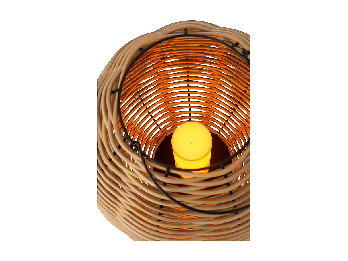 Lámpara de plástico natural tejida con luces LED de 30x30x34 cm