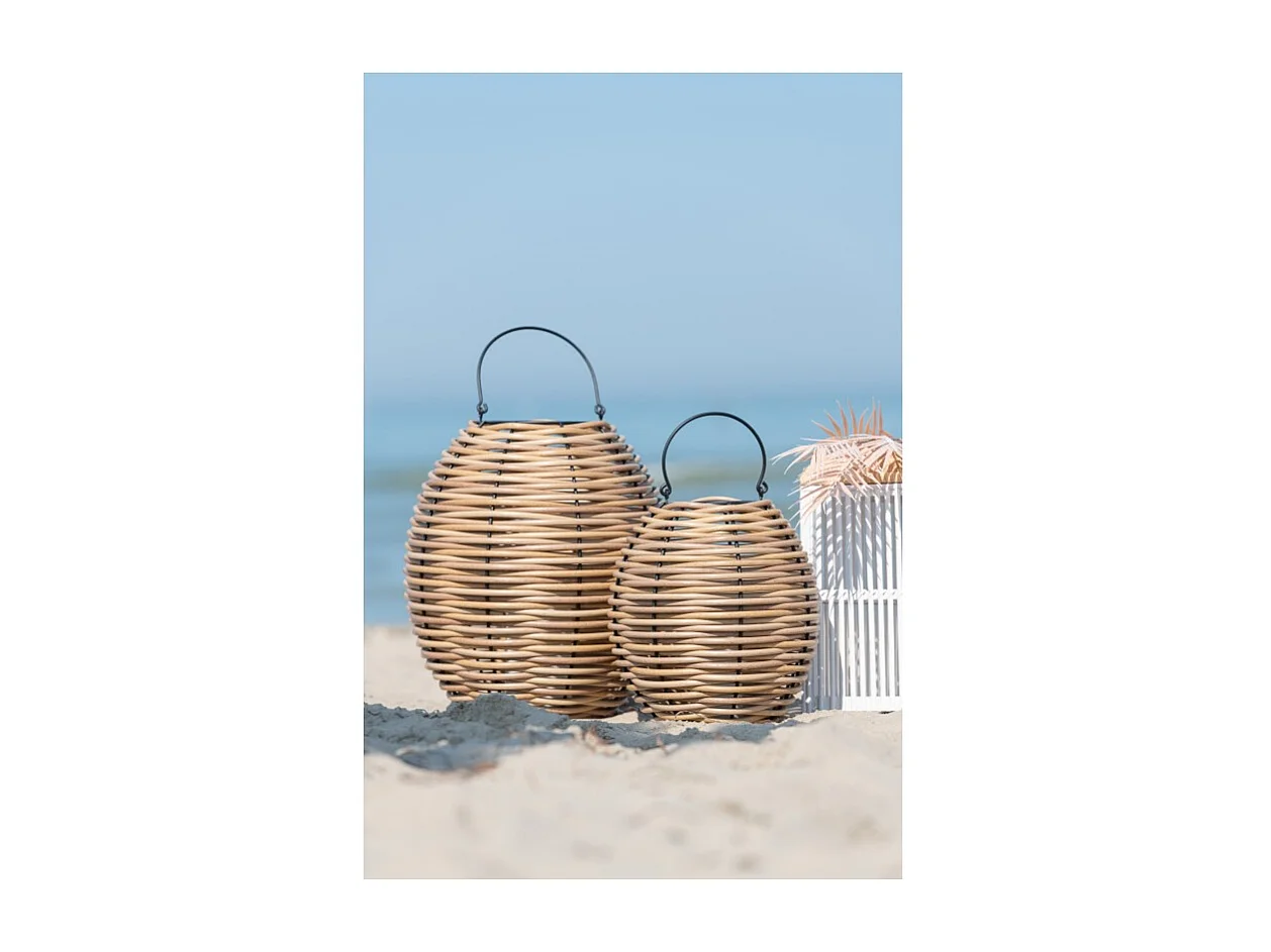 Lámpara de plástico natural tejida con luces LED de 41x41x49 cm