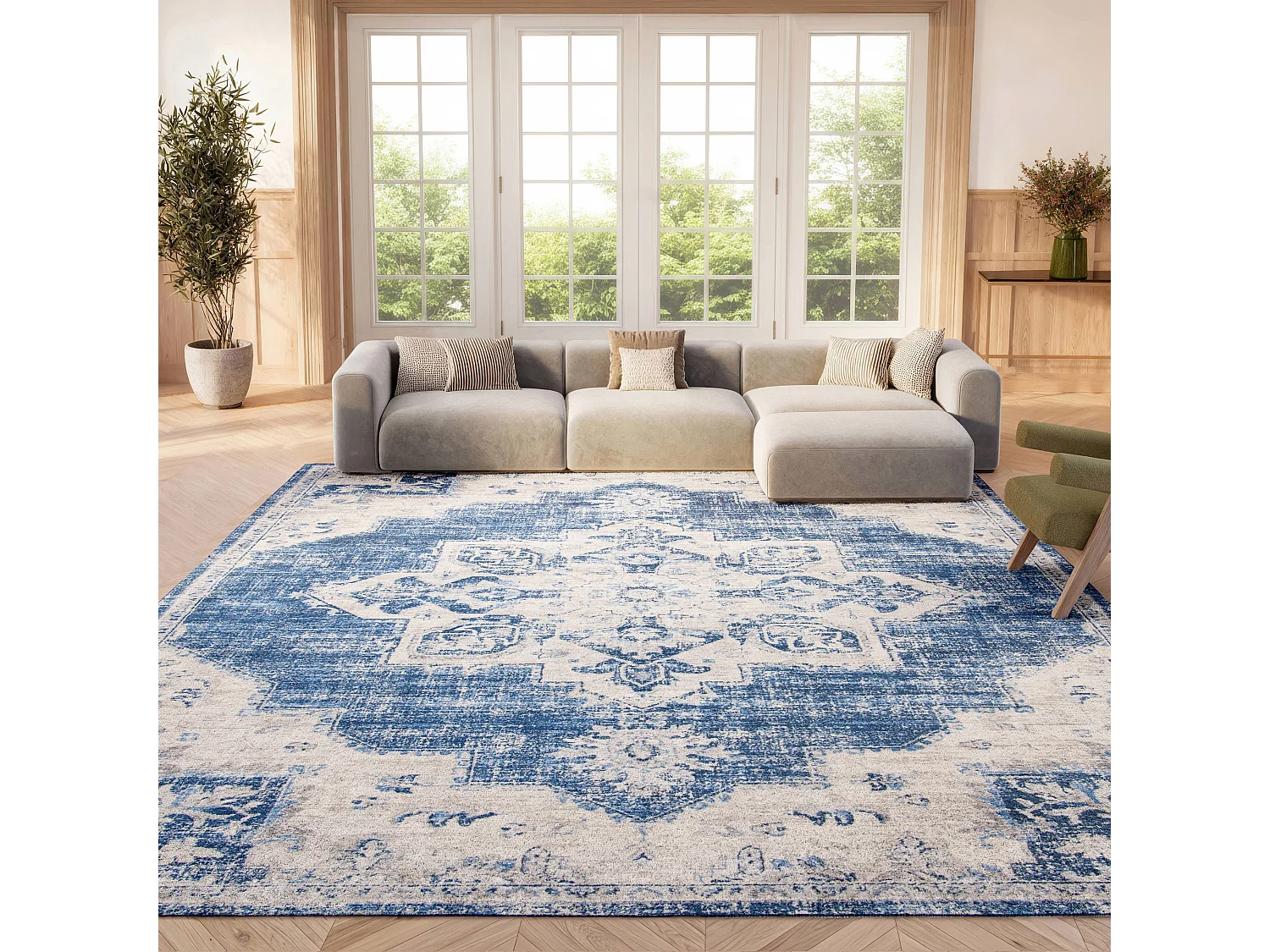 Tapis Neutre/Bleu Marine 160 X 229 cm - Ella
