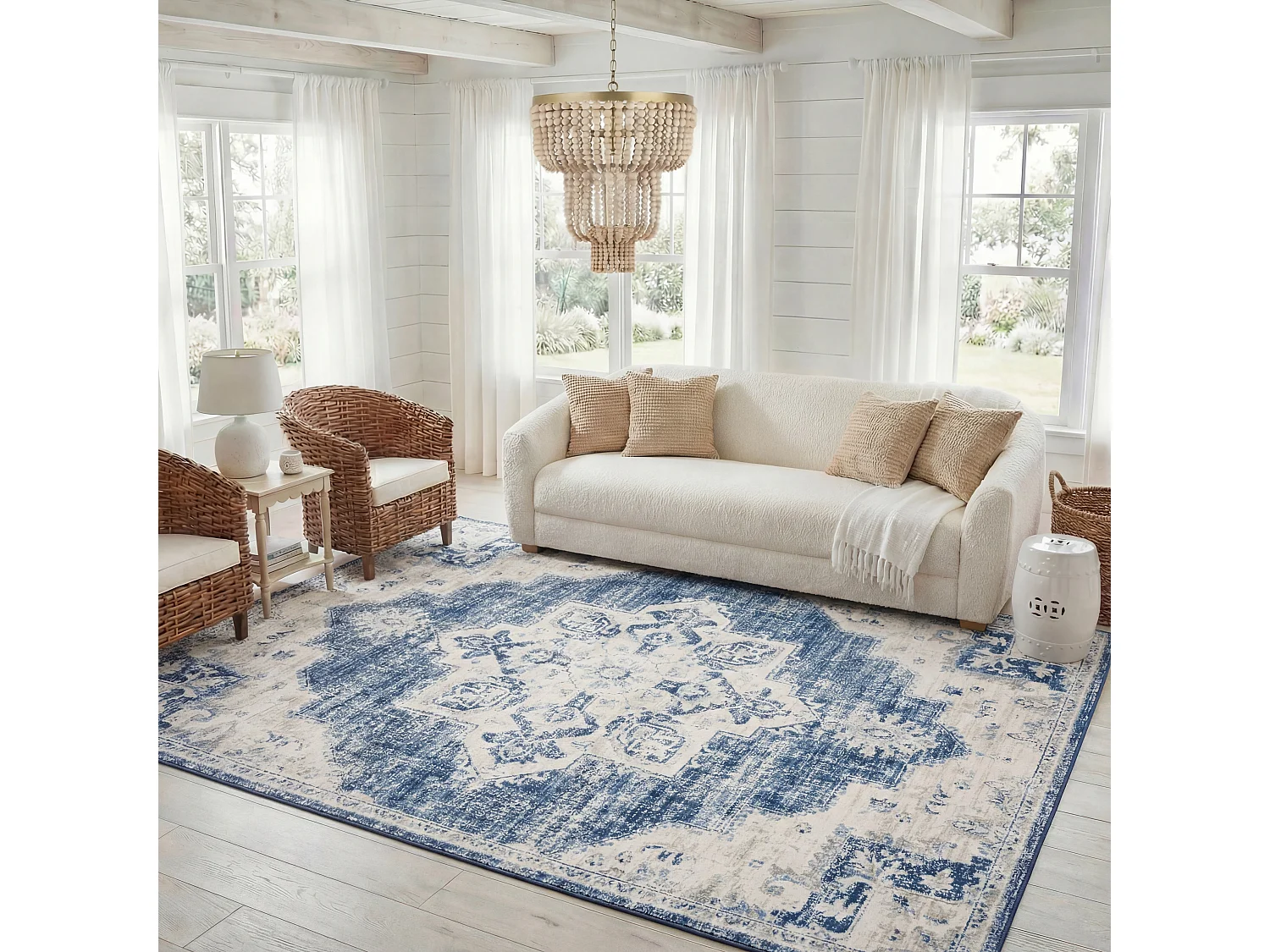 Tapis Neutre/Bleu Marine 160 X 229 cm - Ella