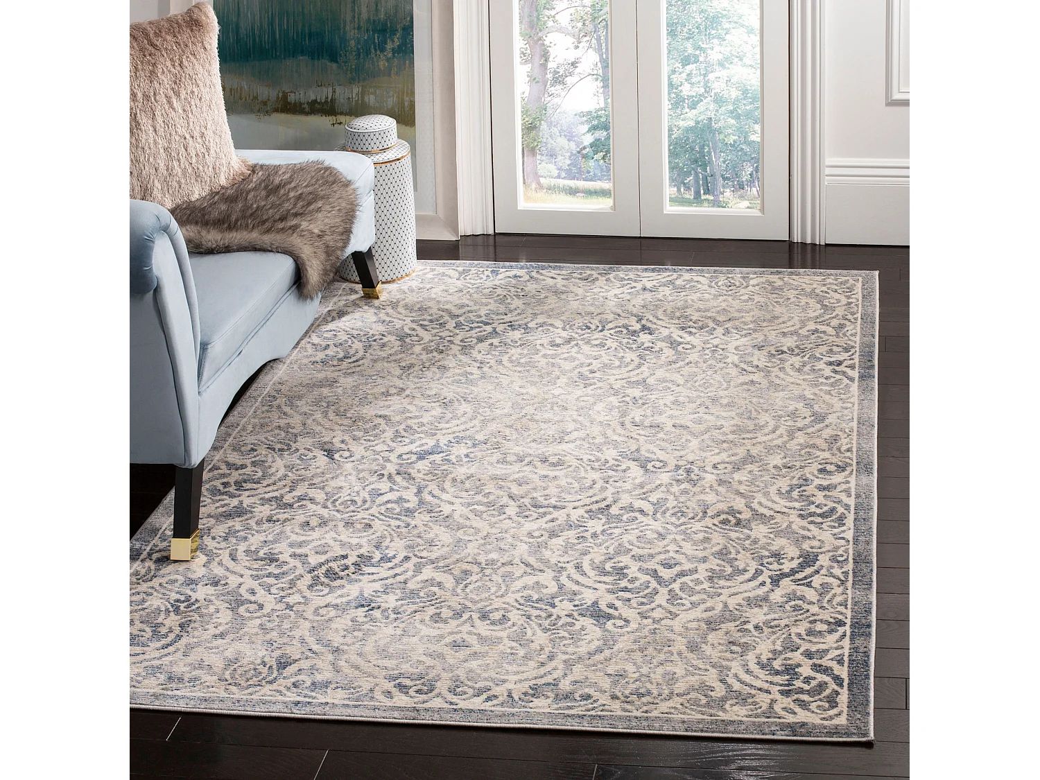 Tapis Gris Clair & Bleu 122 X 183 cm - Ophelia
