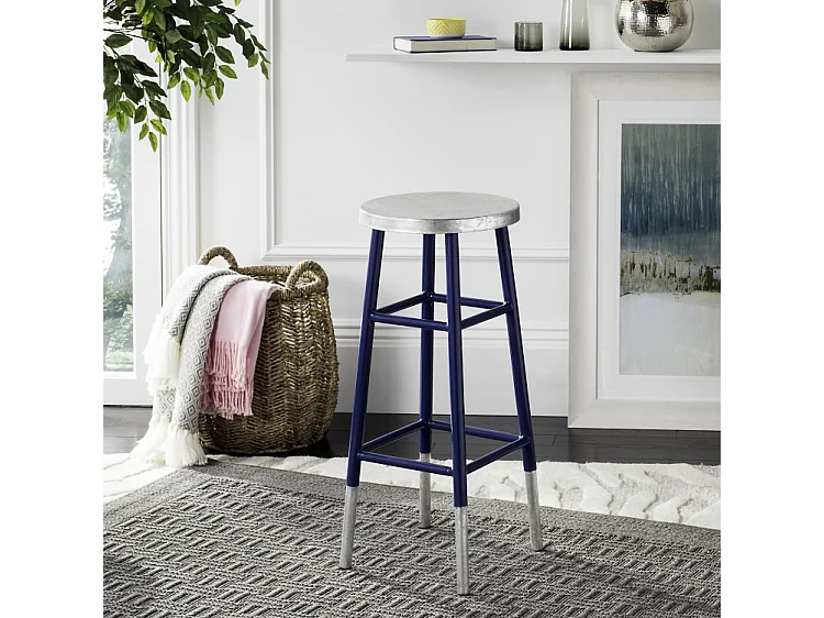 Tabouret de bar & de comptoir Marine et argent 34 X 34 X 76.2 cm - Lilia