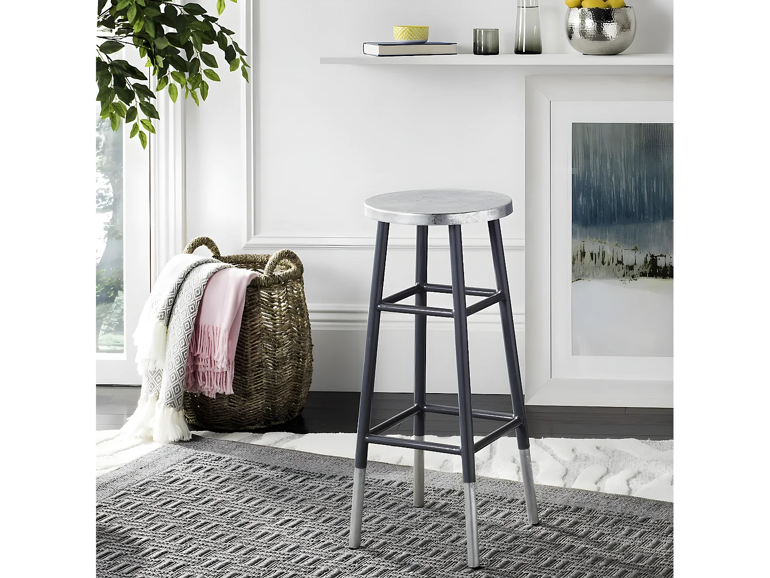 Tabouret de bar & de comptoir Gris et argent 34 X 34 X 76.2 cm - Lilia