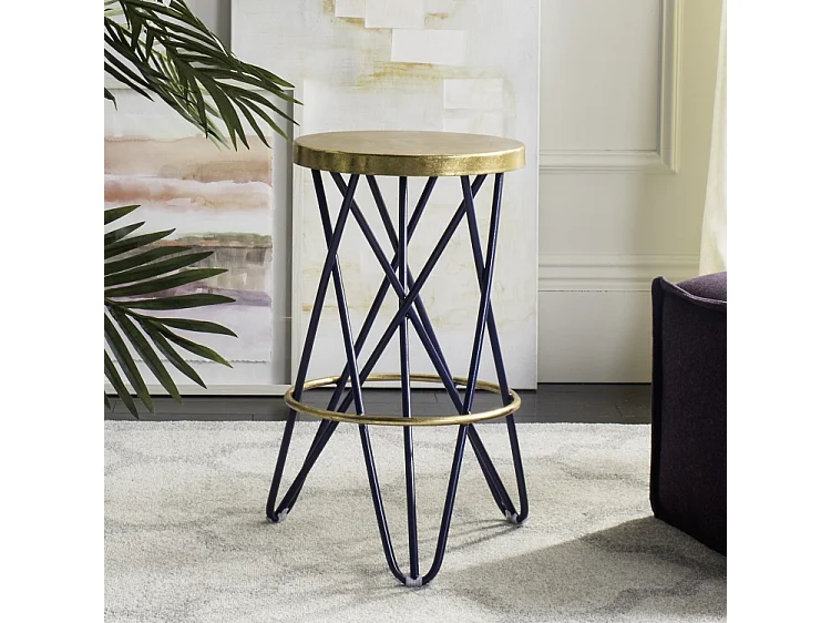 Tabouret de bar & de comptoir Bleu marine et or 43 X 43 X 60.96 cm - Alvira