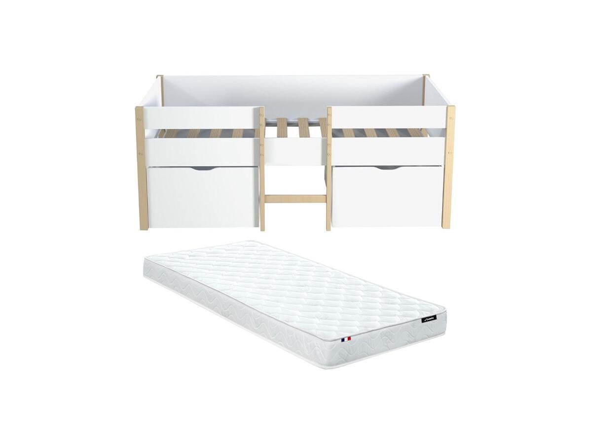 Halbhochbett mit 2 Schubladen + Matratze - 90 x 190 cm - Weiß & Eiche - SIS günstig online kaufen