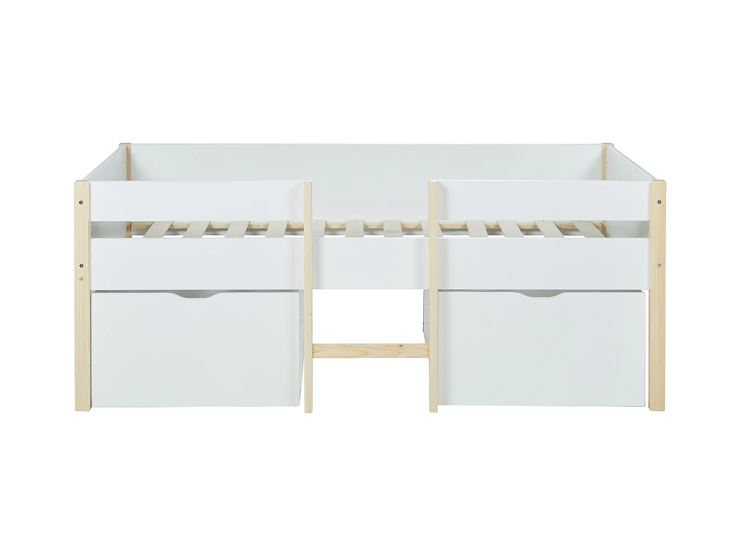 Cama alta SISSY - 2 cajones - 90 x 190 cm - Blanco y roble + colchón
