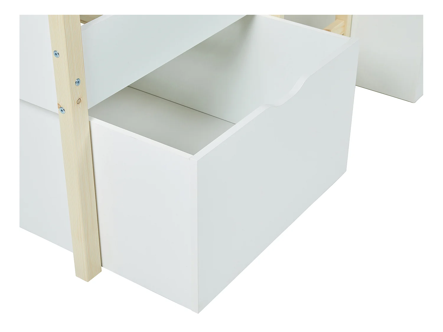 Cama alta SISSY - 2 cajones - 90 x 190 cm - Blanco y roble + colchón