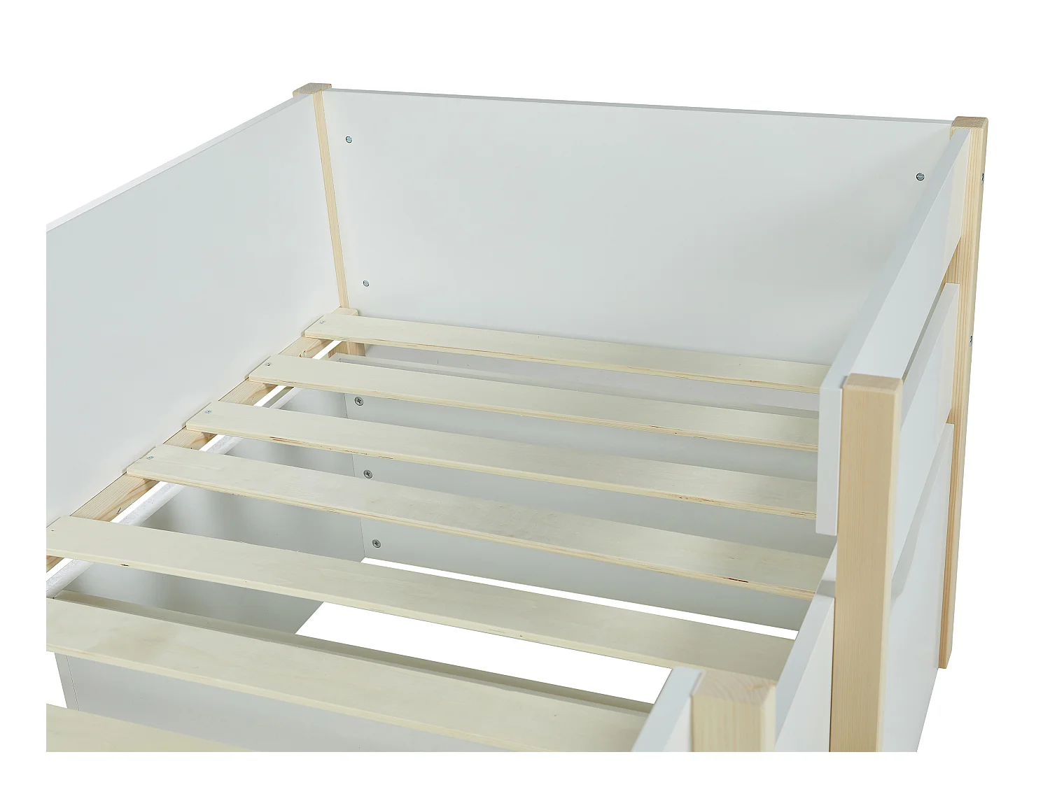 Cama alta SISSY - 2 cajones - 90 x 190 cm - Blanco y roble + colchón