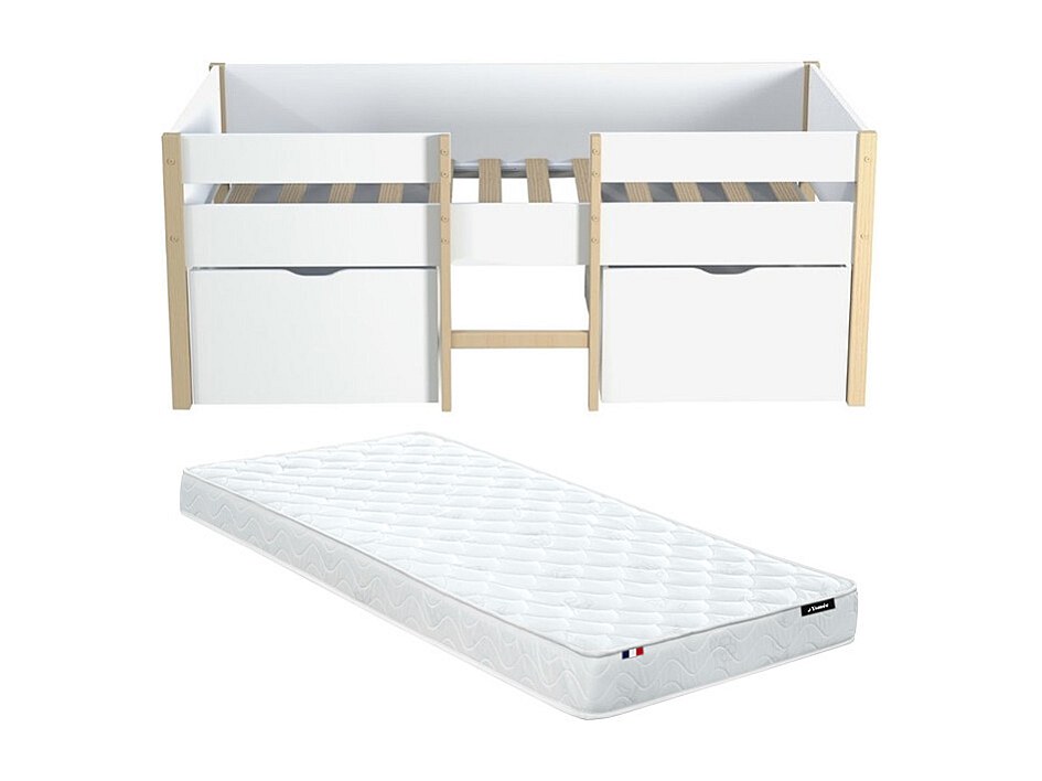 Halbhochbett mit 2 Schubladen + Matratze - 90 x 190 cm - Weiß & Eiche - SIS günstig online kaufen