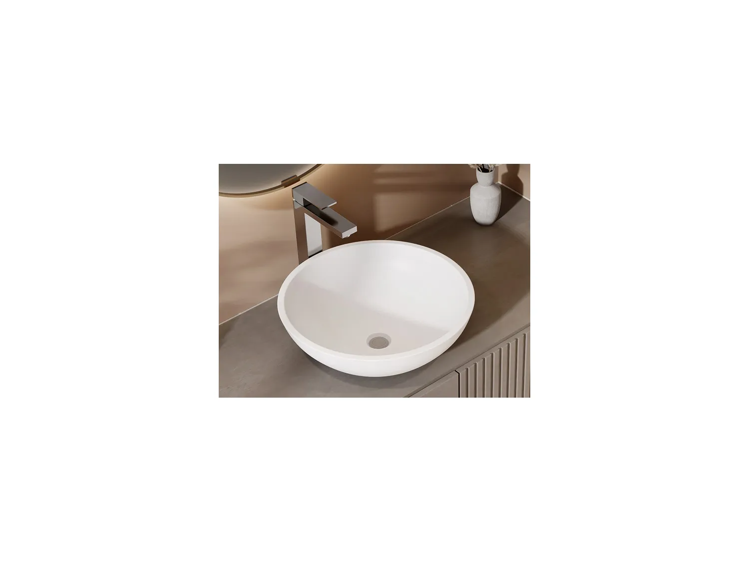 Ronde wastafel van solid surface - 40 cm - Wit - IMJA