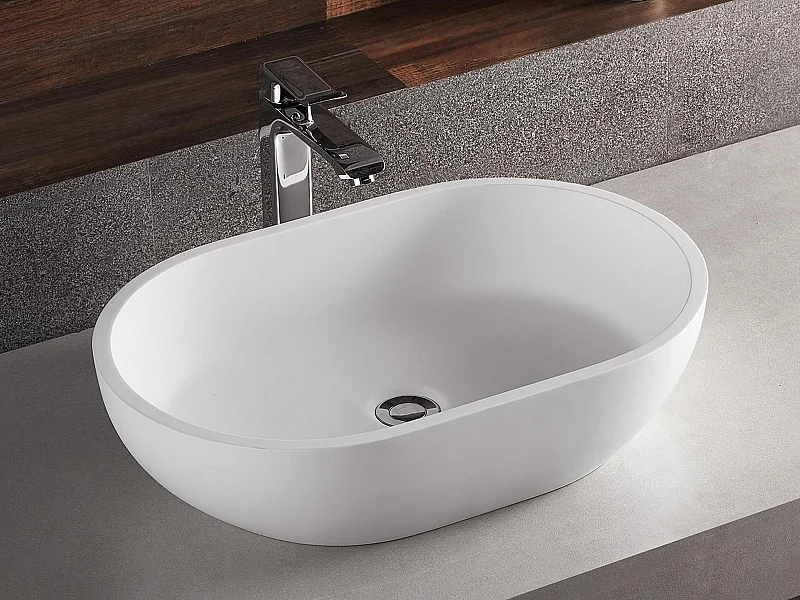 Oval servant i solid surface til badet - Hvit - 58 cm - SENGLI