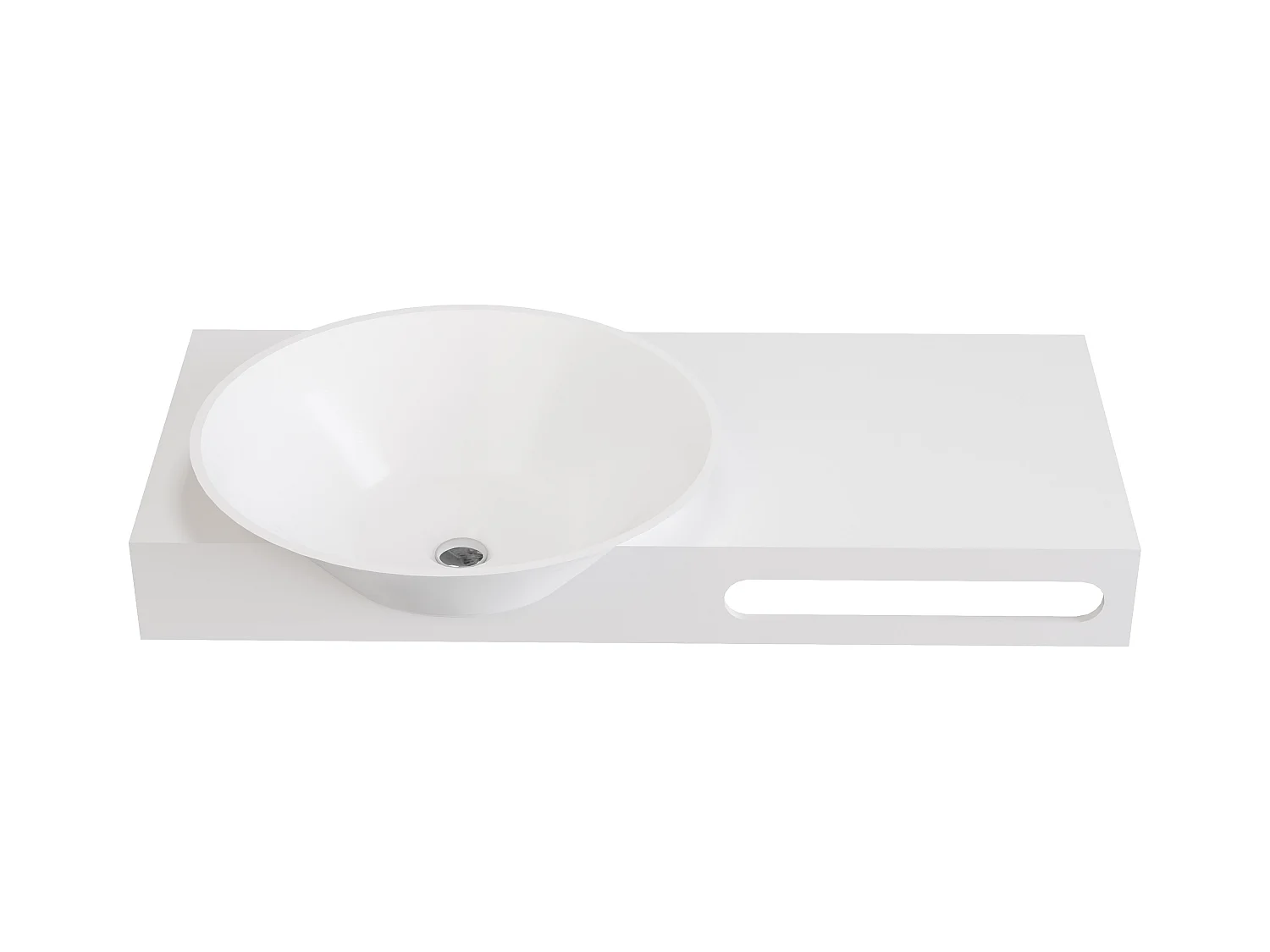 Lavatório suspenso em solid surface com toalheiro cor branco de C100 x L54 x A20 cm - YUMIKO
