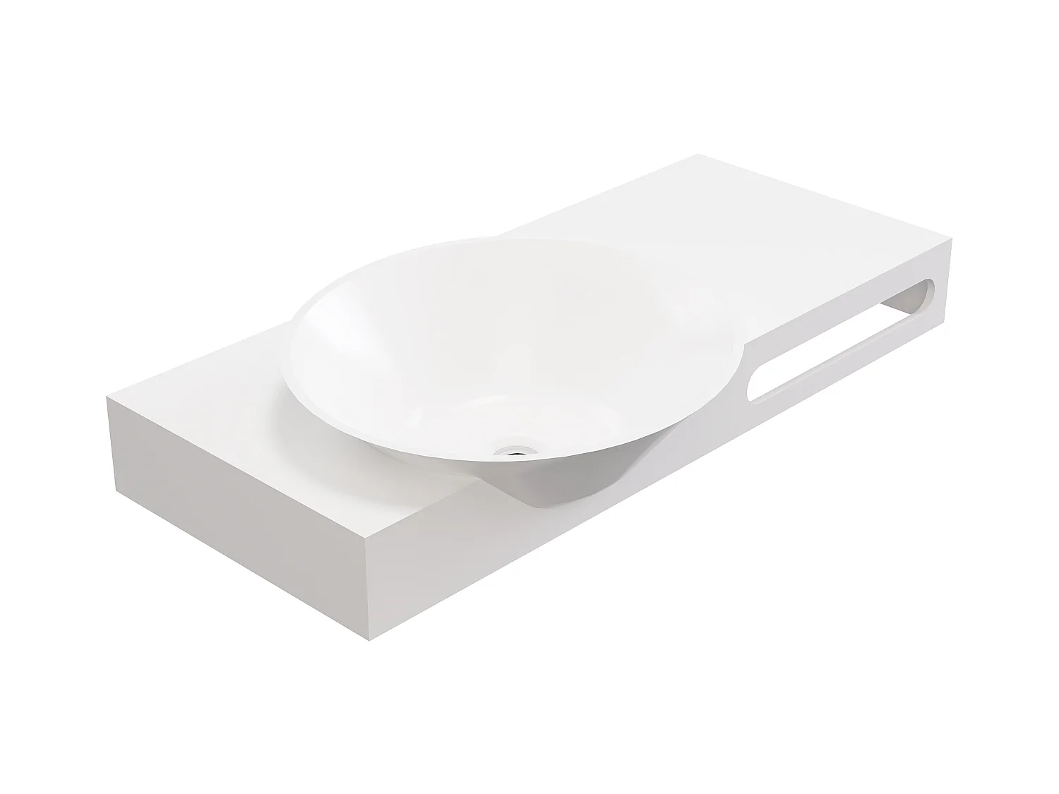 Lavatório suspenso em solid surface com toalheiro cor branco de C100 x L54 x A20 cm - YUMIKO