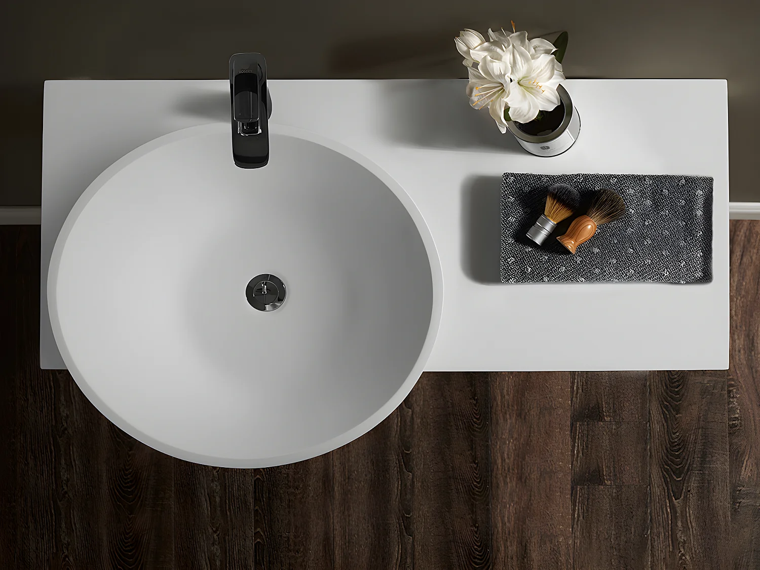 Waschtischplatte mit Handtuchhalter - 100 x 54 x 20 cm - Weiß - YUMIKO