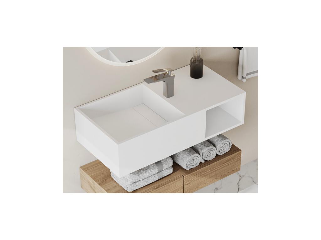 Waschtischplatte mit Ablage - 80 x 40 x 20 cm - Weiß - GOYOKO günstig online kaufen