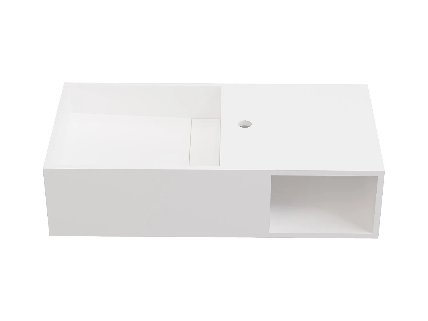 Lavatório suspenso em solid surface com nicho cor branco de C80 x L40 x A20 cm - GOYOKO