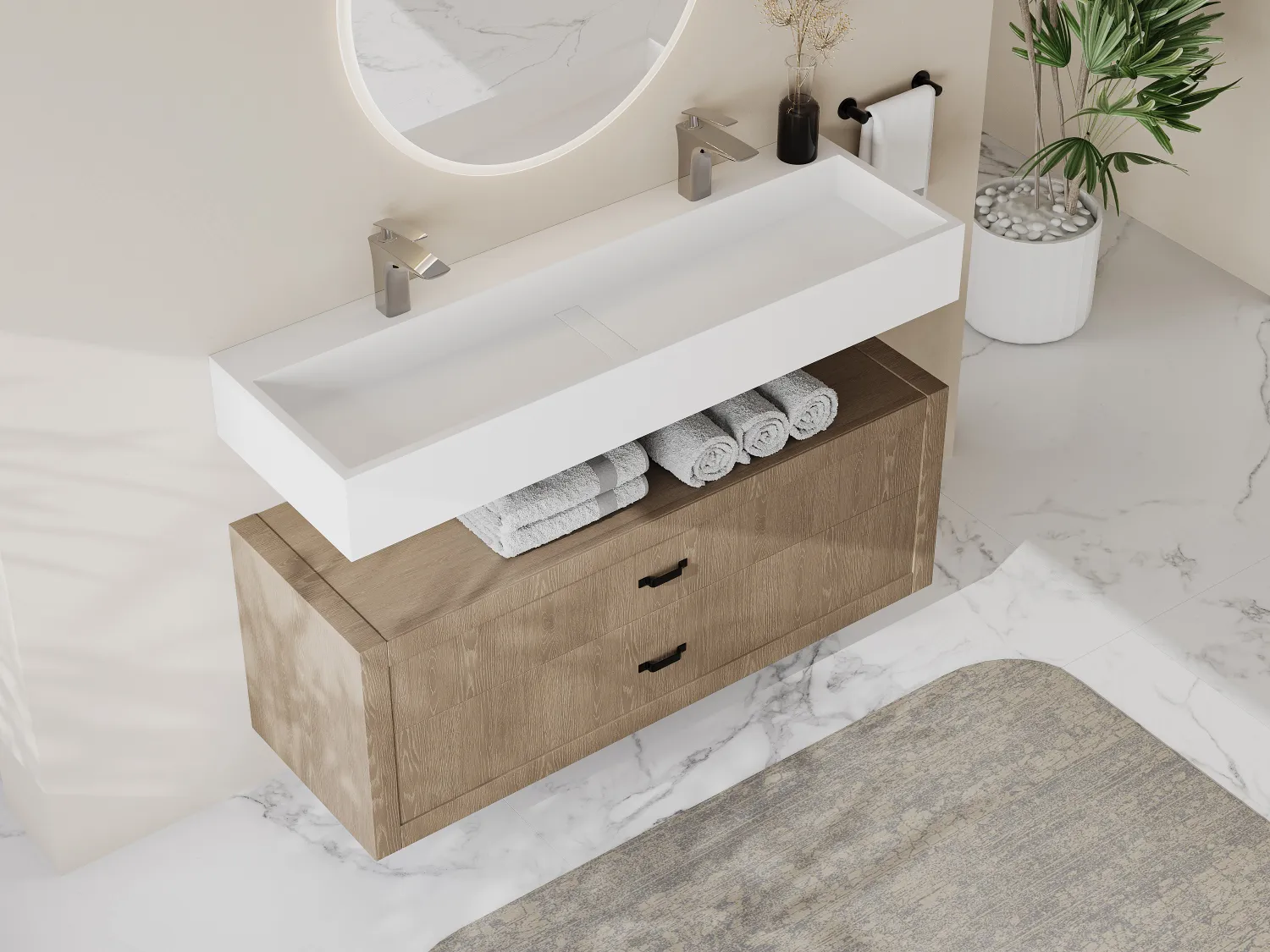 Lavabo suspendido con encimera de solid surface - Blanco - Ancho 120 x Prof. 40 x Alt. 15 cm - YAMDROK