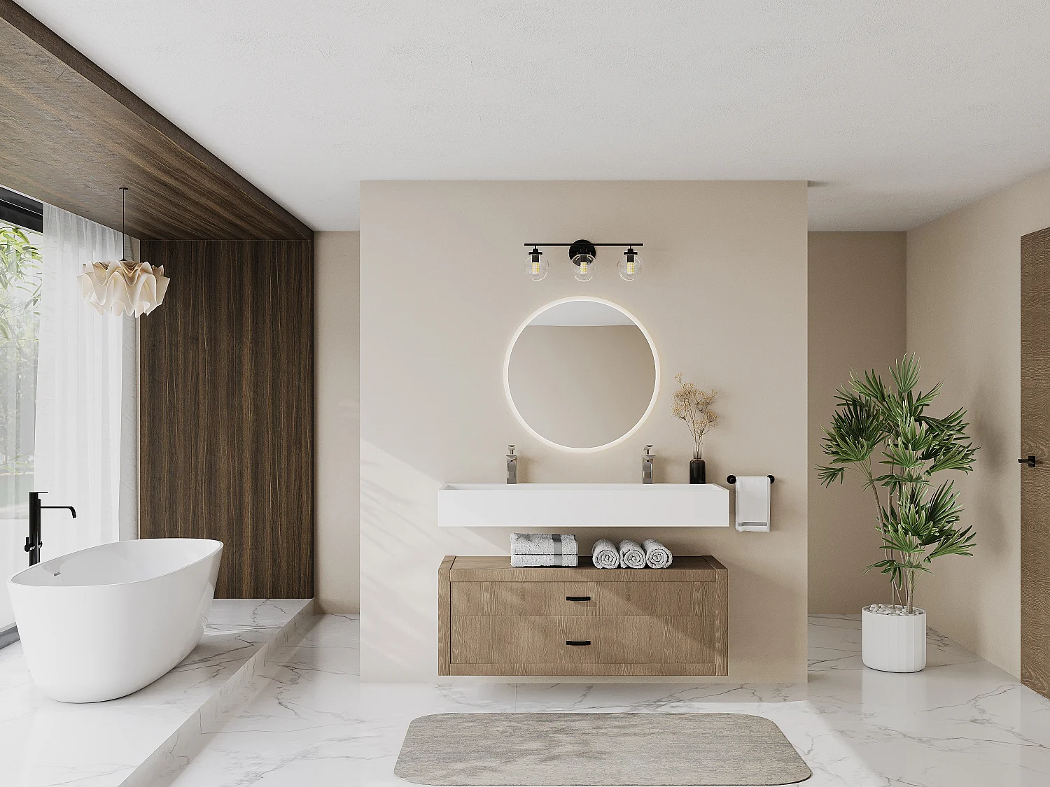 Lavatório suspenso em solid surface cor branco de C120 x L40 x A15 cm - YAMDROK