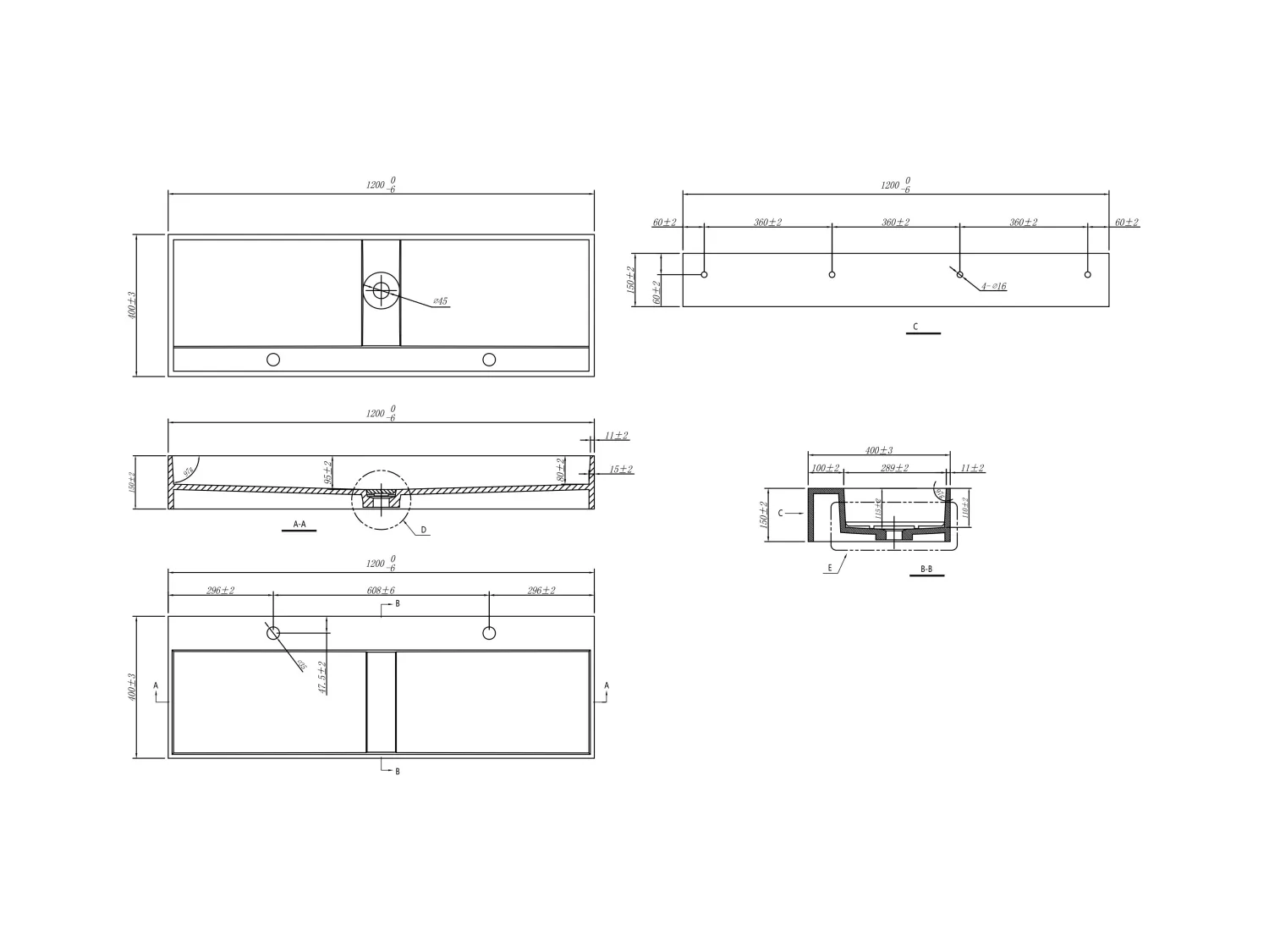 Lavabo suspendido con encimera de solid surface - Blanco - Ancho 120 x Prof. 40 x Alt. 15 cm - YAMDROK