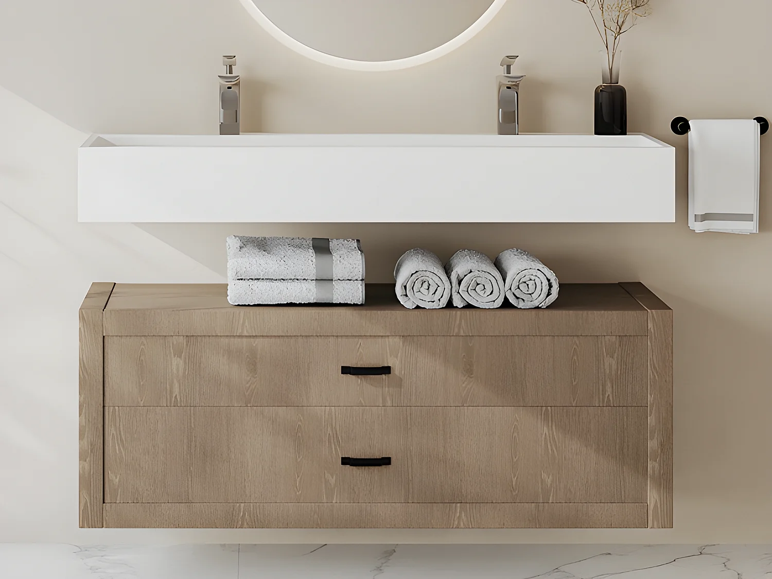 Upphängt handfat i vit solid surface 120 × 40 × 15 cm YAMDROK