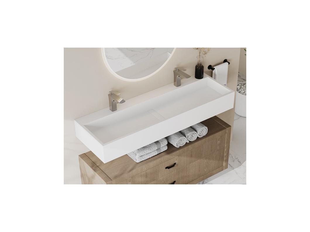 Lavabo suspendido con encimera de solid surface - Blanco - Ancho 120 x Prof. 40 x Alt. 15 cm - YAMDROK
