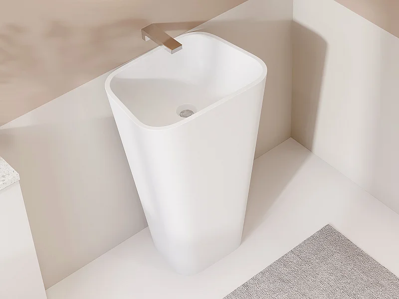 Prostokątna umywalka na nóżce z solid surface - Biała - TILICHO