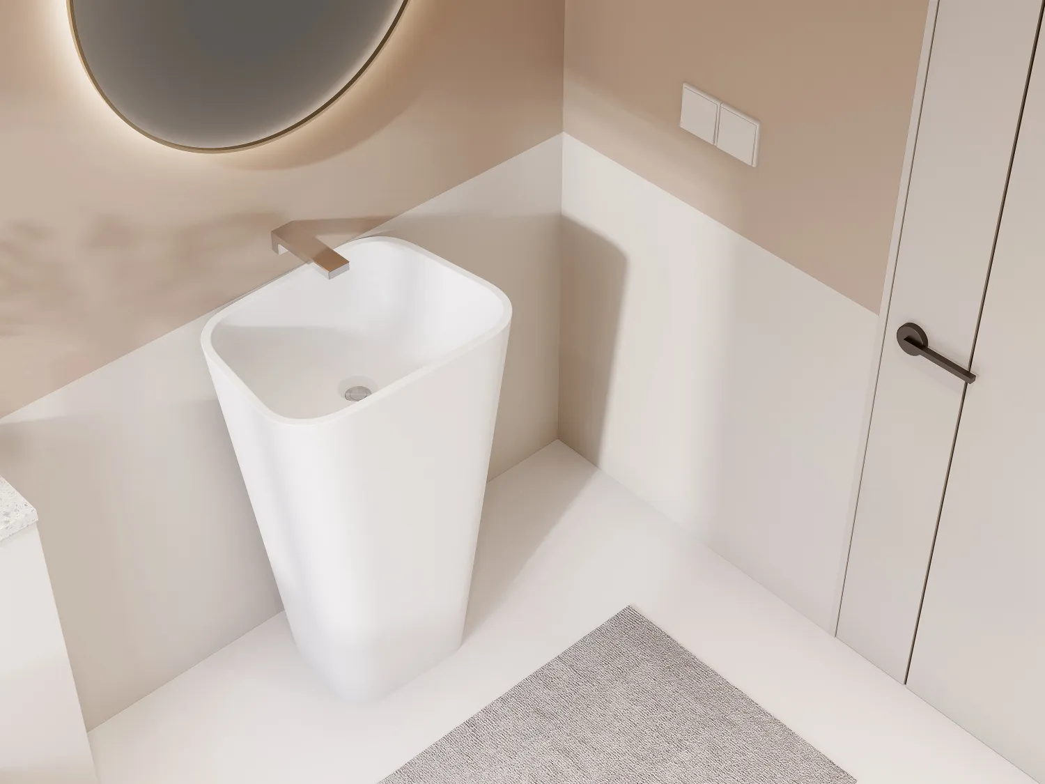 Lavabo con base rectangular de solid surface - Blanco - TILICHO
