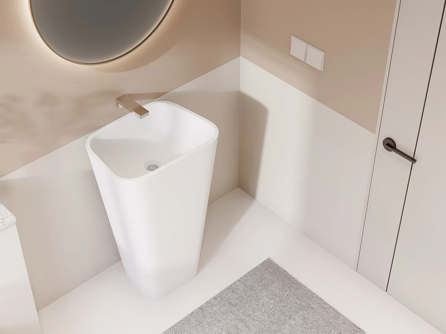 Lavabo rettangolare con piedistallo in Solid Surface Bianco - TILICHO