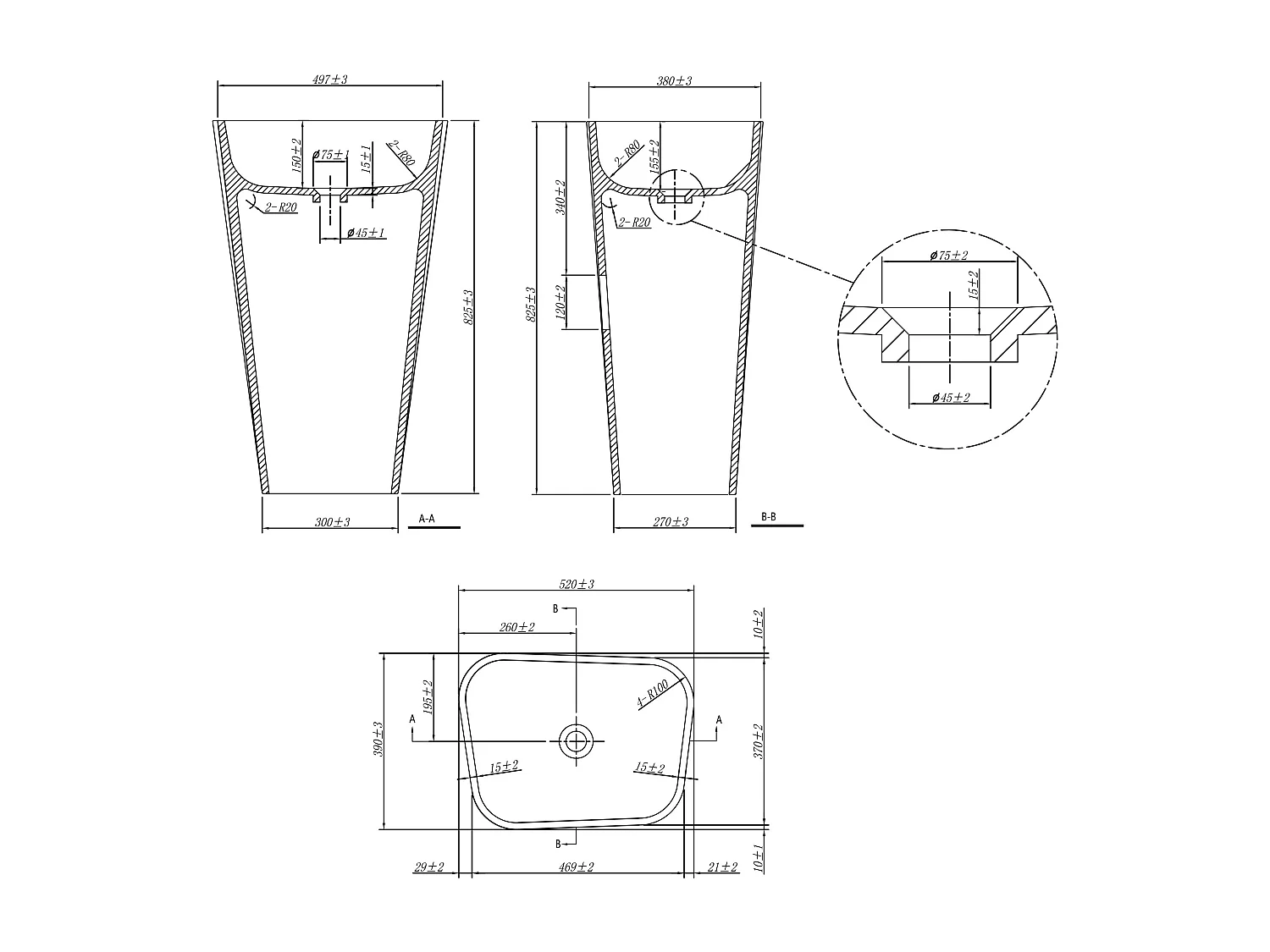 Lavabo rettangolare con piedistallo in Solid Surface Bianco - TILICHO