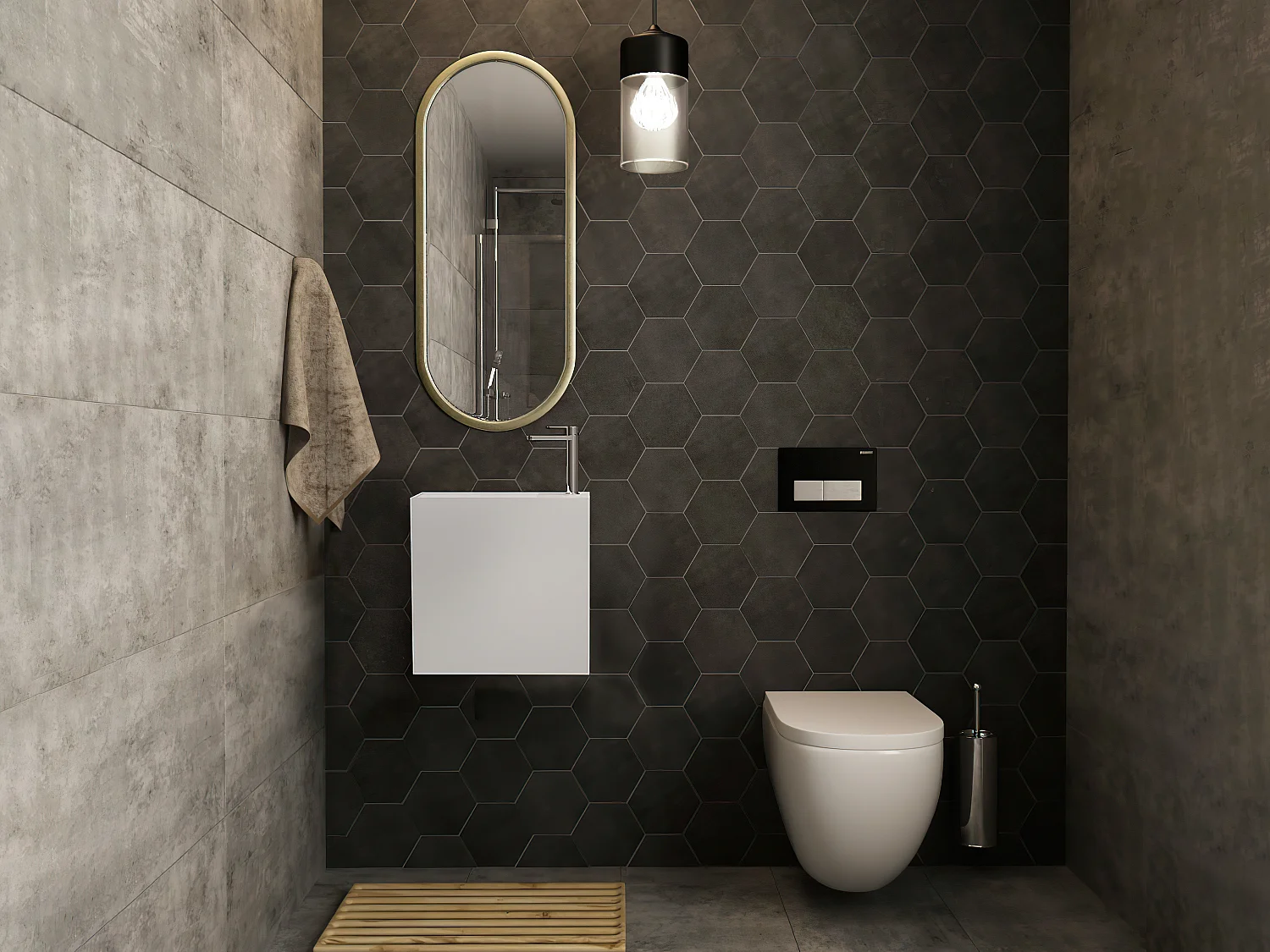 Mobile lavabo sospeso con nicchia 40 cm in Solid Surface Bianco - PUMORI