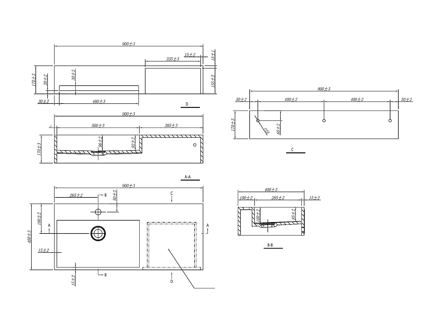 Plan vasque suspendu en solid surface avec porte serviettes - Blanc - L90 x l40 x H17 cm - GANDAKI