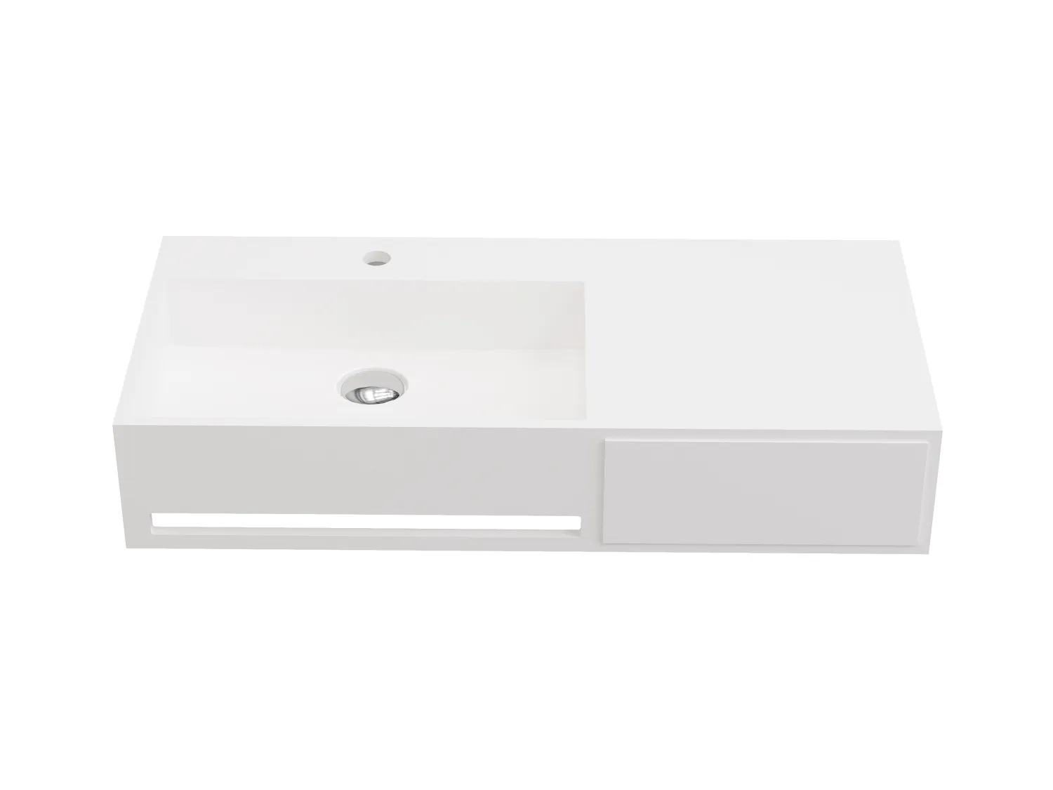 Ripiano lavabo sospeso in Solid Surface con portasciugamani L90 x l40 x H17 cm Bianco - GANDAKI