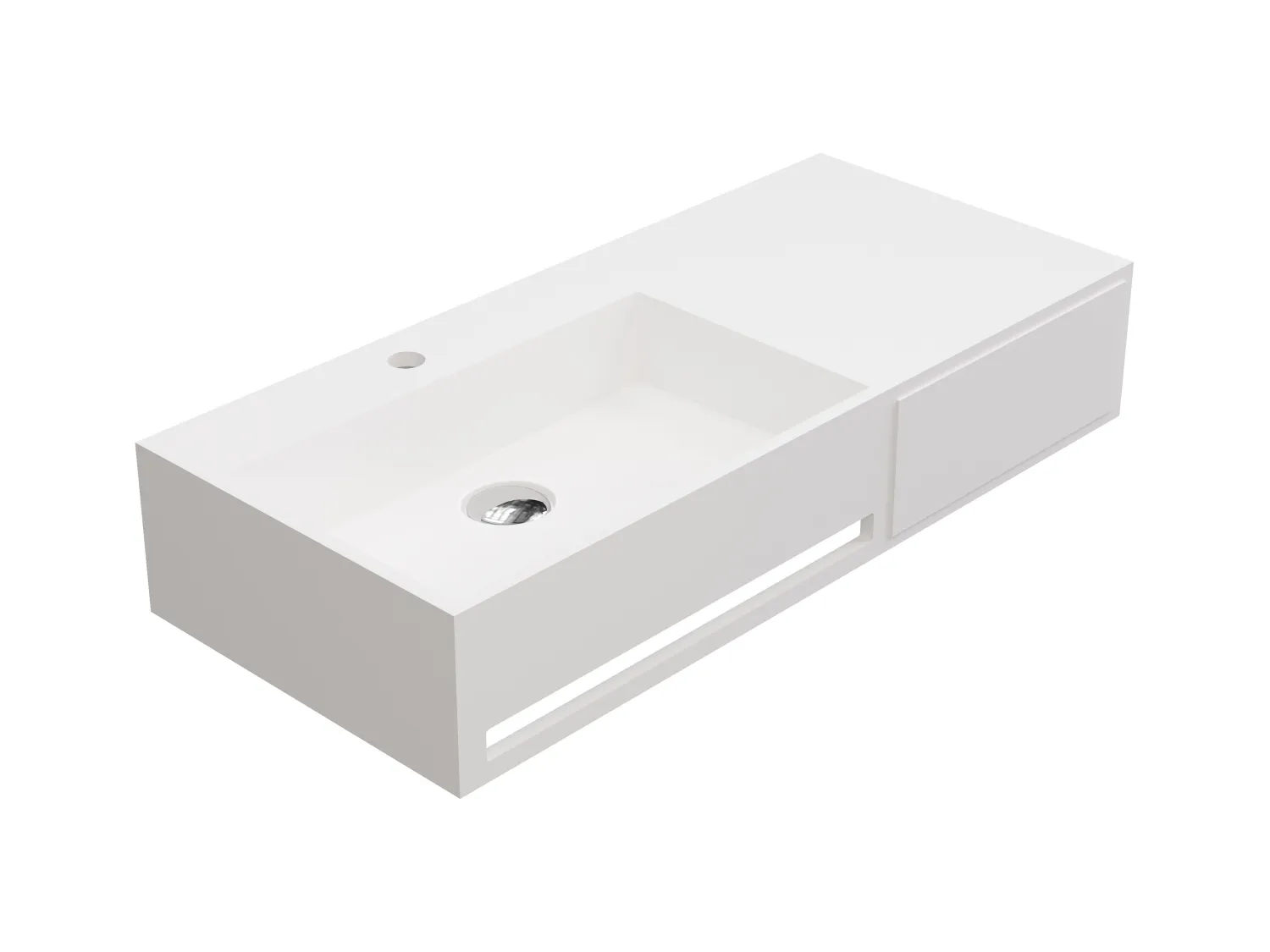 Ripiano lavabo sospeso in Solid Surface con portasciugamani L90 x l40 x H17 cm Bianco - GANDAKI